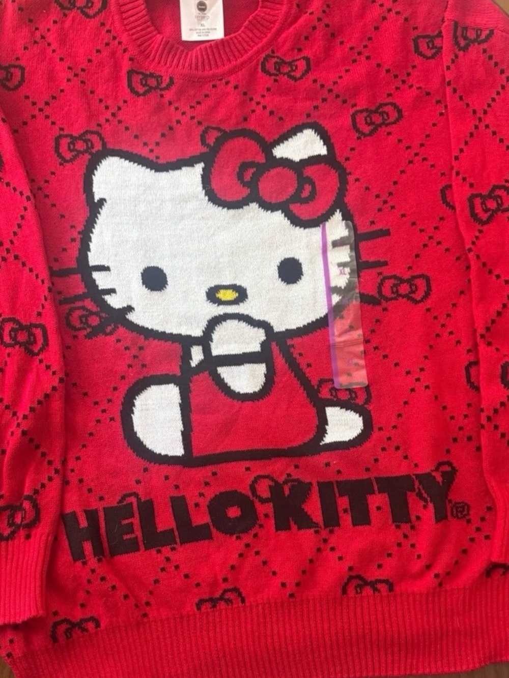 NWT Hello Kitty Sanrio Red Bow Knit Sweater Pullover XL
